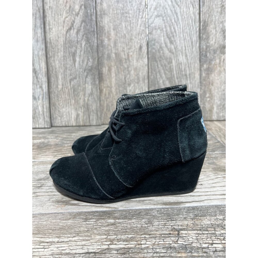Toms Black Desert Wedge Ankle Bootie 300513 Suede Leather 7 Boho Casual - Picture 5 of 8